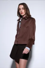 Veste courte en cachemire à col chemise Antioch Coffee