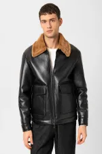 Veste en similicuir Antioch noir/marron avec doublure détaillée