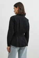 Chemise Antioch noire plissée en popeline pour femme