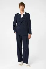 Antioch Lacivert Relax Fit Kruvaze Erkek Blazer Ceket