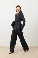 Antioch Füme Vücuda Oturan Kuşaklı Kadın Blazer Ceket