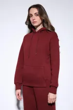 Antioch Bordo Kapüşonlu Basic Kadın Sweatshirt