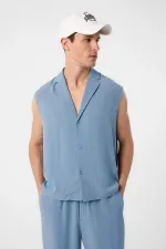 Chemise sans manches pour homme en lin mélangé bleu Antioch
