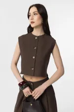 Antioch Kahve Keten Karışımlı Kadın Yelek