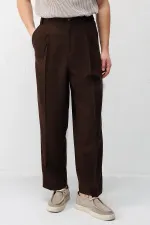 Antioch Koyu Kahve Yüksek Bel Pileli Relax Fit Erkek Pantolon