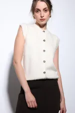 Antioch Ekru Dokulu Kadın Triko Yelek