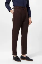 Antioch Coffee High Waist Pleated Carrot Fit Men's Trousers