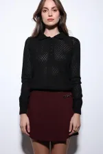 Antioch Siyah Polo Yaka Desenli Triko Kadın Kazak