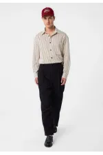 Antioch Bej Relax Fit Çizgili Erkek Gömlek