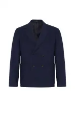 Antioch Lacivert Relax Fit Keten Karışımlı Erkek Blazer Ceket