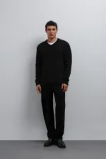 Antioch Black Textured V-Neck Men's Sweater