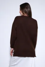 Antioch Kahve Yırtmaç Detaylı Kadın Kazak