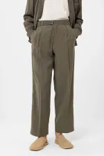 Antioch Khaki Modal Fabric Relax Fit Belted Men's Trousers