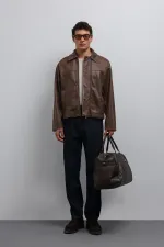 Veste pour homme Antioch Coffee Relax Fit en similicuir