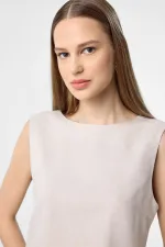 Antioch Bej Keten Karışımlı Kadın Bluz