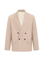 Antioch Bej Relax Fit Keten Karışımlı Erkek Blazer Ceket