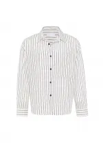 Antioch Beyaz Relax Fit Çizgili Erkek Gömlek