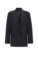 Antioch Lacivert Kadın Çizgili Oversize Blazer Ceket