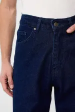 Jean Antioch bleu marine foncé, taille haute, coupe décontractée pour homme