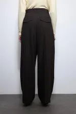 Antioch Kahve Çizgili Geniş Paça Pantolon