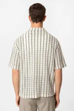 Antioch Khaki Striped Knitted Short-Sleeved Men's Shirt