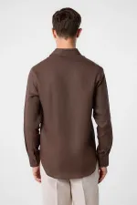 Antioch Kahve 100% Keten Comfort Fit Erkek Gömlek