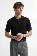 T-shirt homme Antioch noir en maille texturée à col polo