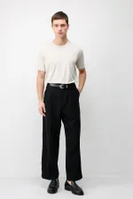 Antioch Siyah Yüksek Bel Pileli Relax Fit Erkek Pantolon