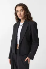Antioch Anthracite Relax Fit Buttonless Crop Women's Blazer Jacket