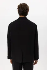 Antioch Black Linen Blend Double-Breasted Button-Down Men's Blazer Jacket