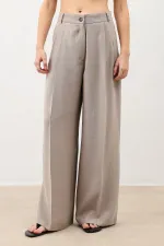 Antioch Beige Pleated Palazzo Women's Trousers