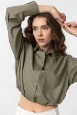 Chemise courte en popeline kaki Antioch pour femme