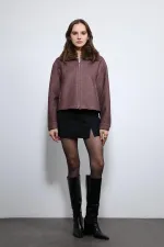 Veste Antioch bordeaux en laine mélangée à col en fausse fourrure