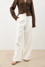 Antioch Ecru Wide Leg Women's Trousers with Pens Detail