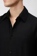 Antioch Siyah Crinkled Relax Fit Erkek Gömlek