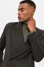 Antioch Khaki Double-Breasted Men's Blazer Jacket with Concealed Pockets