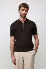 Antioch Kahve Comfort Slim Fermuarlı Erkek Triko T-Shirt