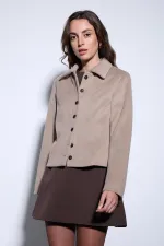 Veste courte en cachemire Antioch beige à col chemise