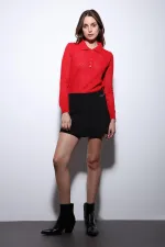 Pull en maille à motif Antioch rouge à col polo pour femme