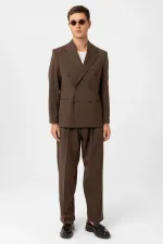 Antioch Kahve Relax Fit Kruvaze Erkek Blazer Ceket