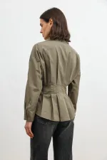 Antioch Haki Pilili Poplin Kadın Gömlek