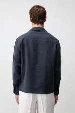 Chemise homme Antioch bleu marine en mélange lyocell à col large