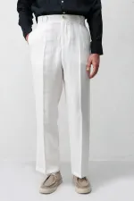 Pantalon homme Antioch Ecru Lyocell coupe décontractée plissé