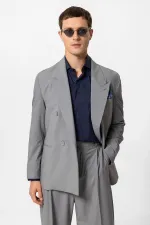Antioch Grey Single Button Double-Breasted Men's Blazer Jacket