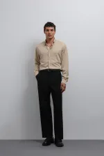 Antioch Bej Düğmeli Yaka Relax Fit Erkek Gömlek