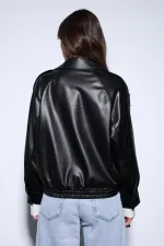 Veste bomber Antioch en similicuir noir