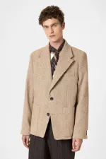 Blazer oversize pour homme, beige à chevrons, style Antioch