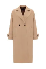 Antioch Bej Kadın Yumuşak Dokulu Oversize Kruvaze Kaban