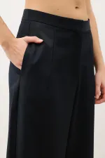 Antioch Lacivert Pensli Geniş Paça Kadın Pantolon