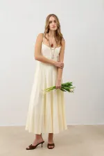 Antioch Ekru Volümlü Kadın Midi Elbise